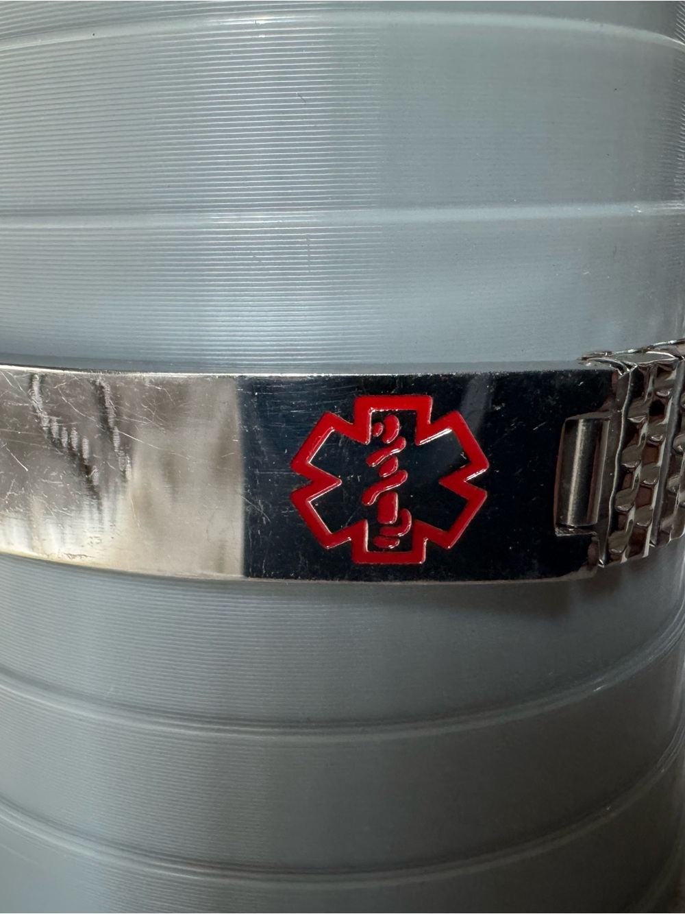 Silver Medical ID Bracelet with Red Medical Alert Symbol